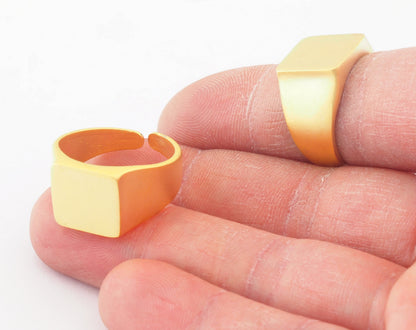 Ring Adjustable Blank - Matte Gold Plated brass (20mm 10.5US inner size - Adjustable ) OZ2979 13x13mm square