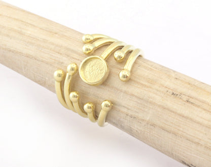 Art Ball Head Ring Adjustable Ring Bezel Raw Shiny, Antique Silver, Gold Plated Brass 6 mm Round Setting (7US - 9USinner size ) 4809