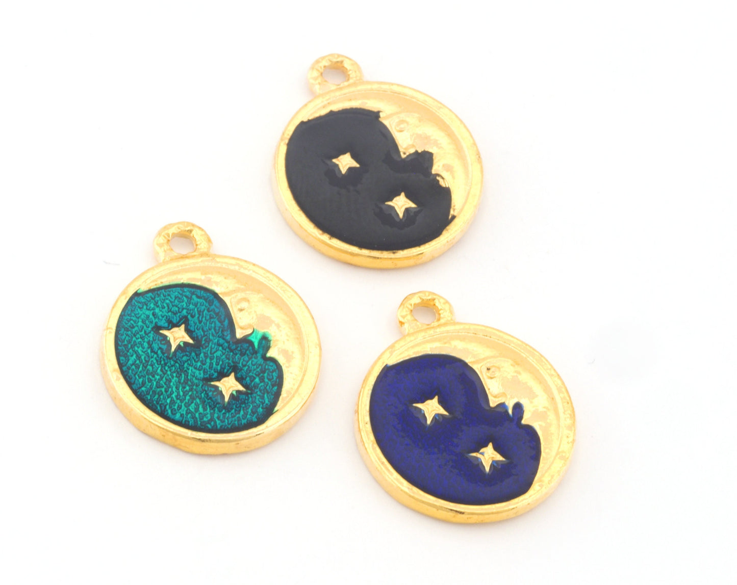 Crescent Moon Star Sky Enamel Round Charms Pendant Gold Plated Charms 26x21mm 4811