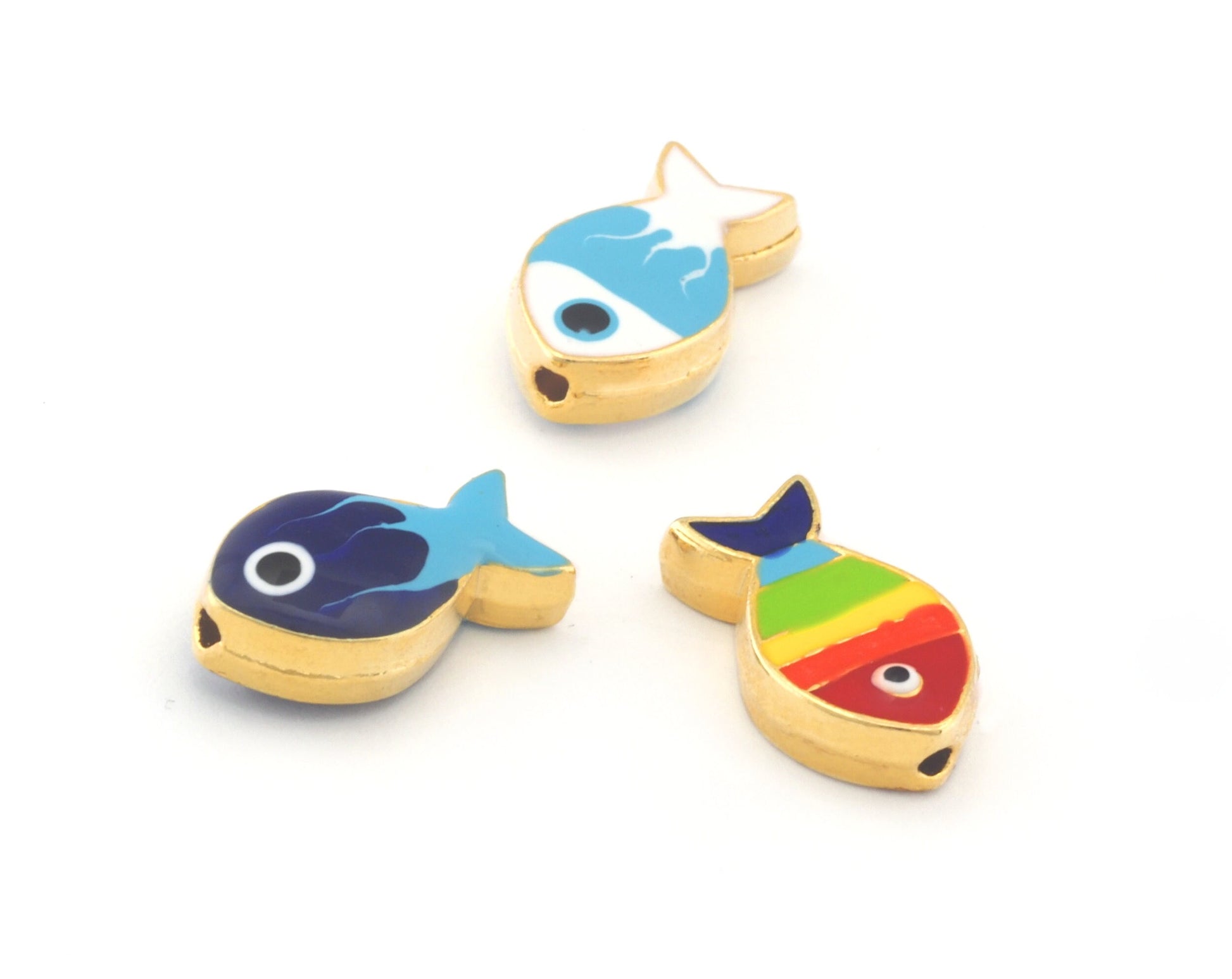 Fish Beads (double-sided) Charms Enamel Filled Charms Gold Plated 16x10mm findings 4811