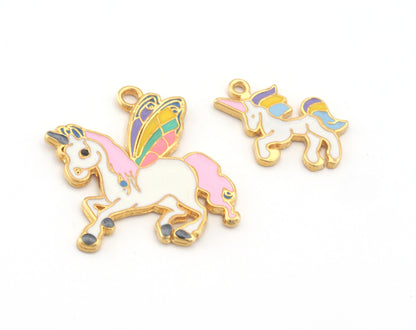 Unicorn Rainbow Enamel Charms Pendant Gold Plated Charms 31x28mm or 23x16mm 4811