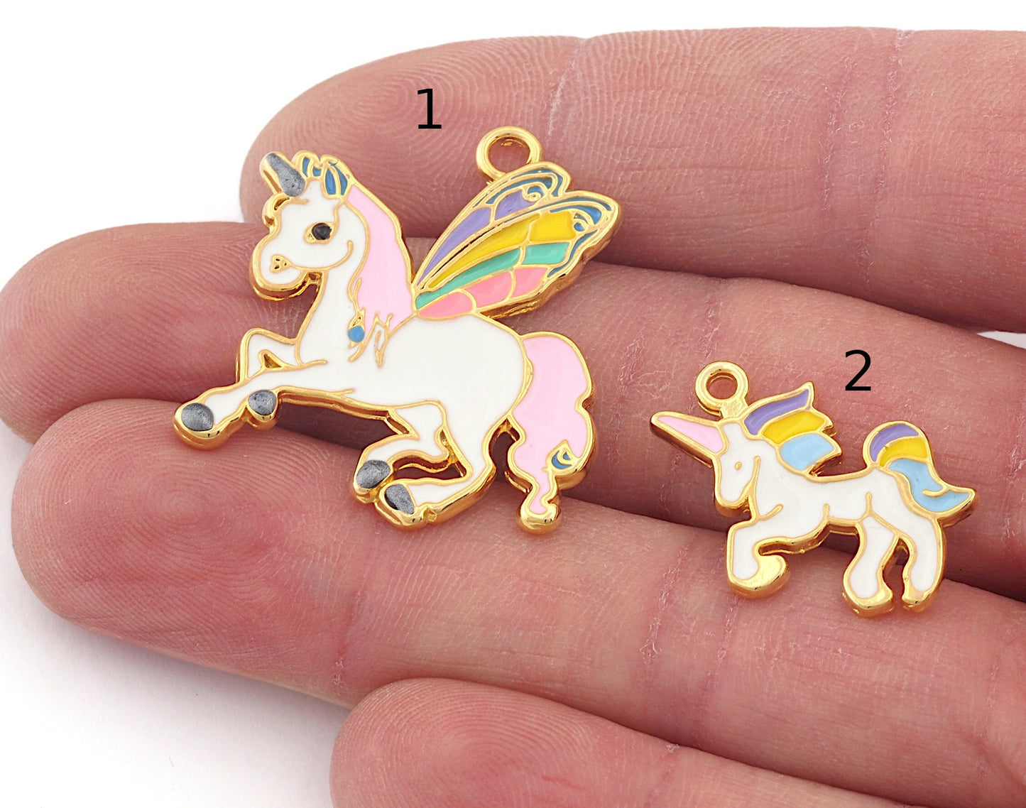 Unicorn Rainbow Enamel Charms Pendant Gold Plated Charms 31x28mm or 23x16mm 4811