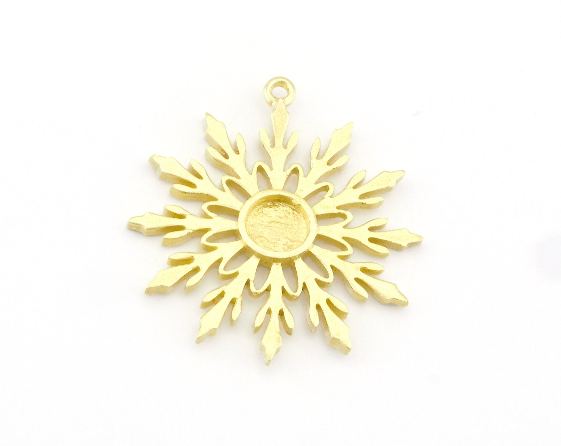 Snow Flake Charms Pendant Blank Bezel Setting Raw Brass 33x30mm (6mm) chams 4836