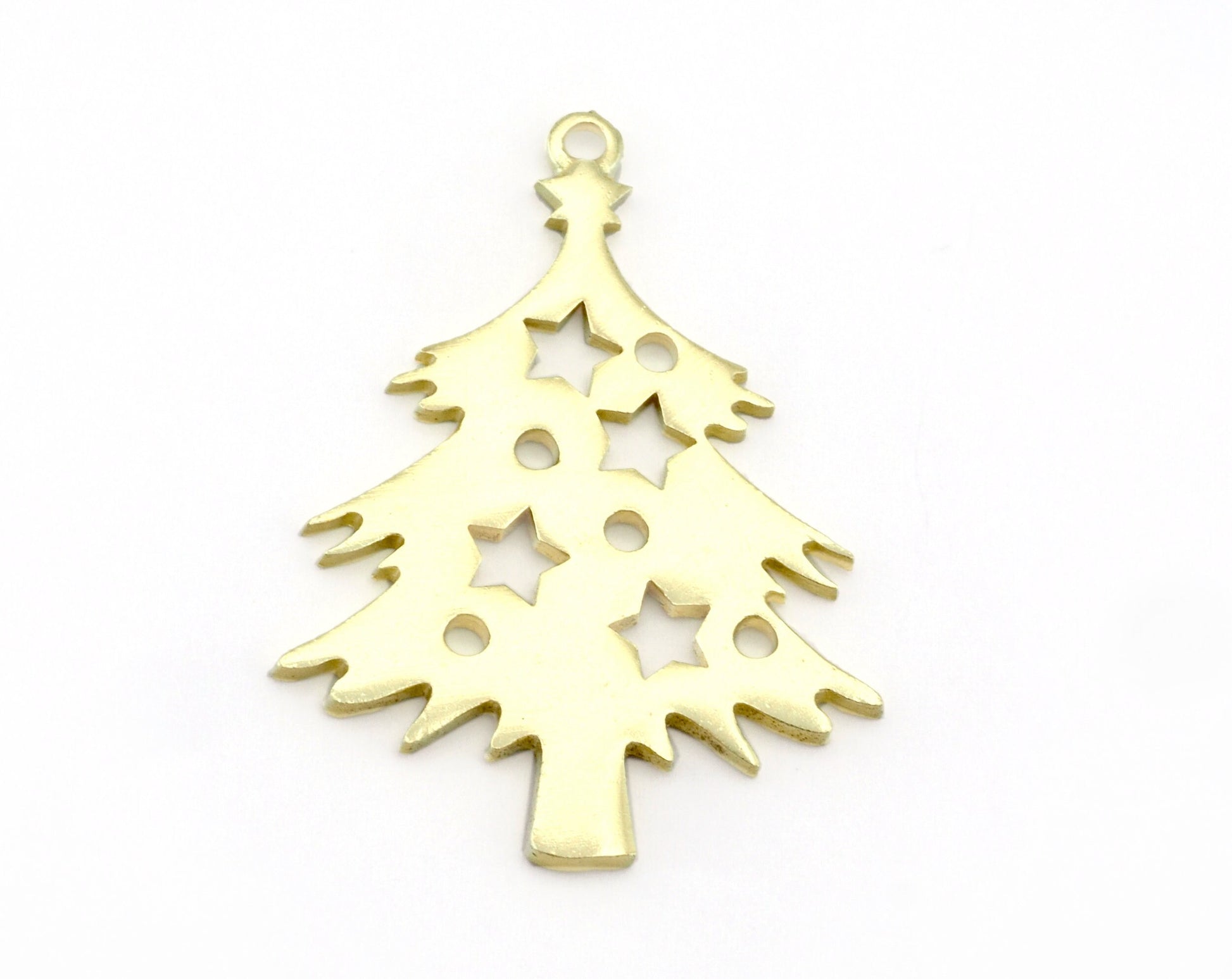 Decorated Tree Winter Charms Pendant Raw Brass 39x28mm 4839