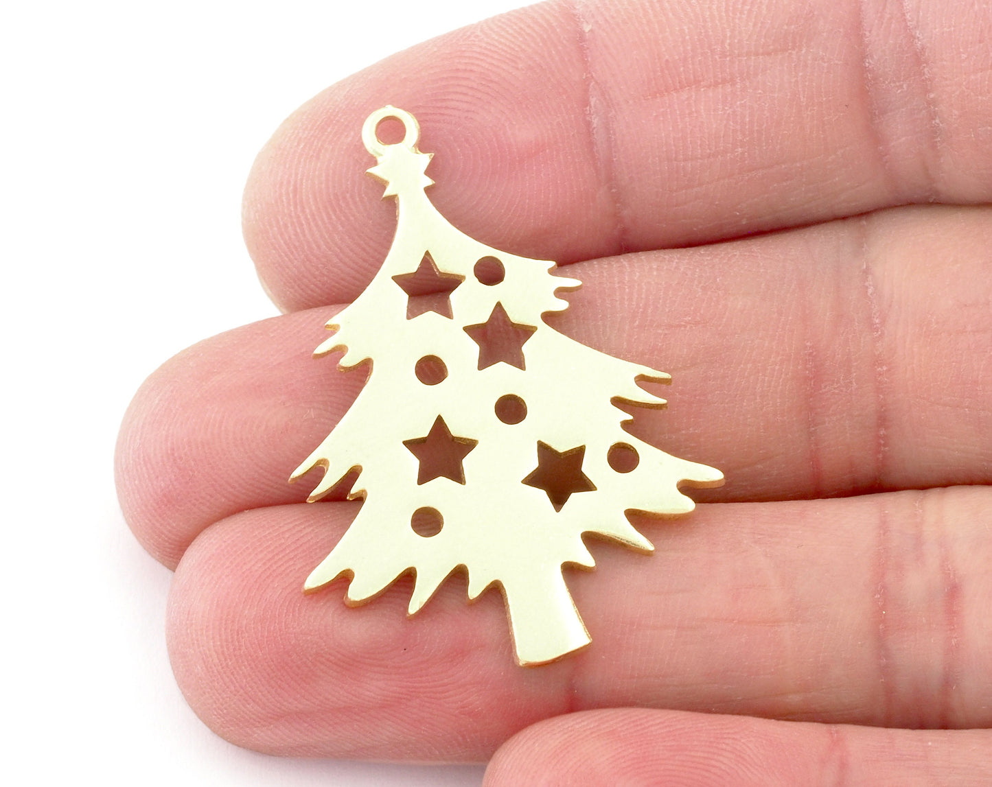 Decorated Pine Tree Winter Charms Pendant Raw Solid Brass , Antique silver plated, Shiny silver plated, Shiny gold plated 39x28mm 4839