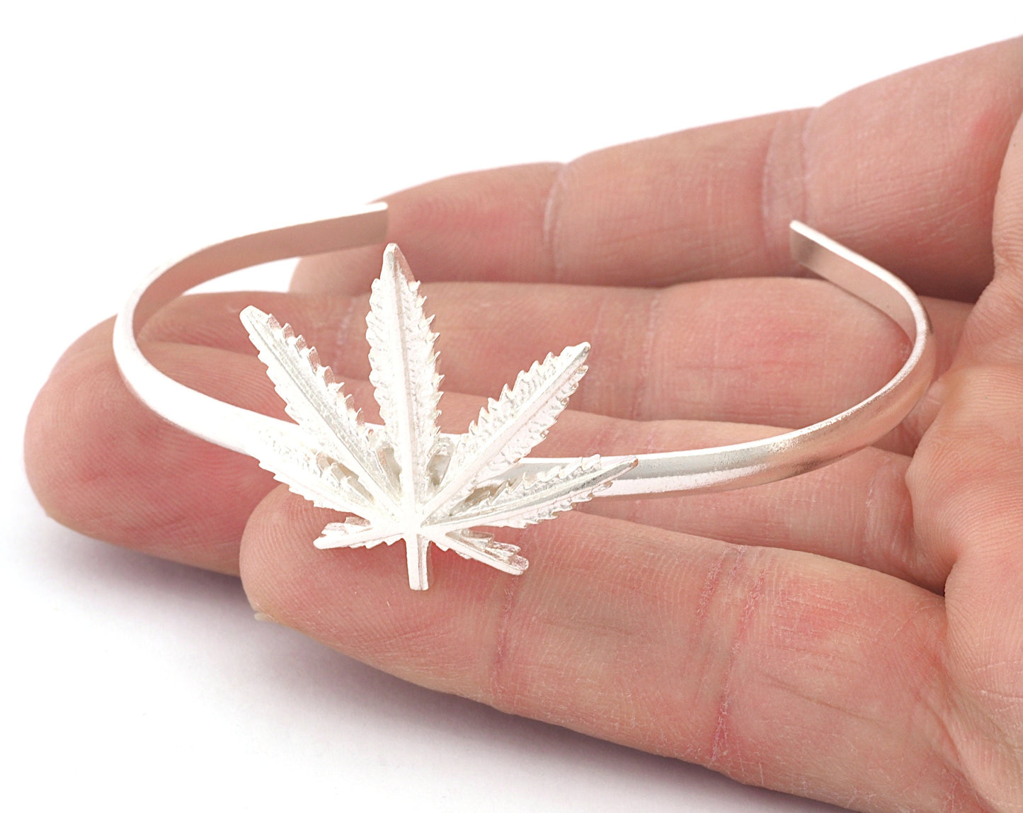 Leaf Cuff Bracelet Shiny Silver Plated Brass (Adjustable 60mm inner size ) OZ4807