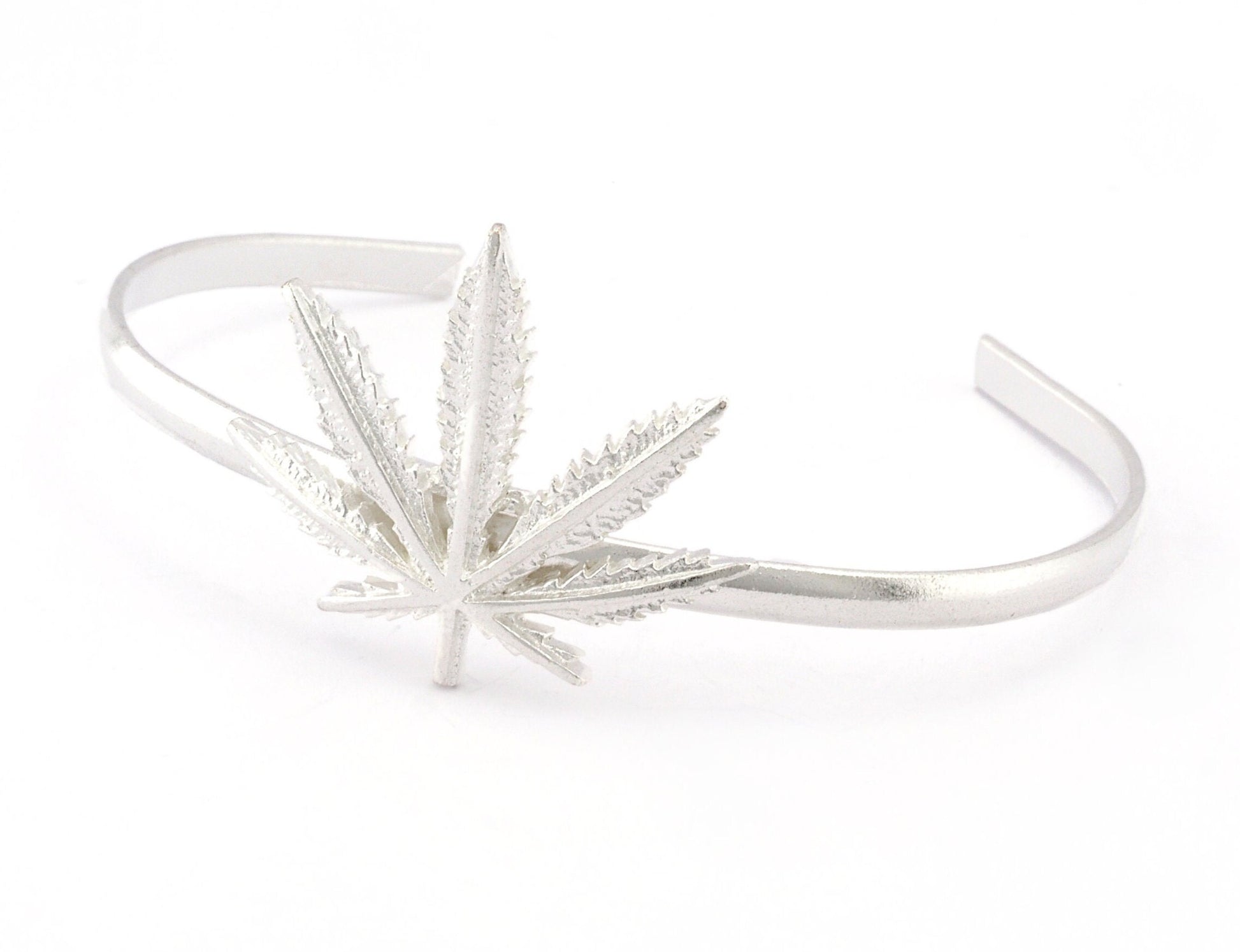Leaf Cuff Bracelet Shiny Silver Plated Brass (Adjustable 60mm inner size ) OZ4807