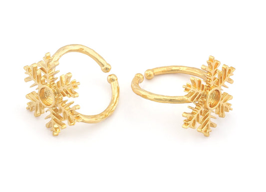 Snow Flake Winter Ring Base Adjustable (6-9US) Ring Blank Brass - Shiny - Antique silver - Shiny Gold plated (4mm blank) OZ4820