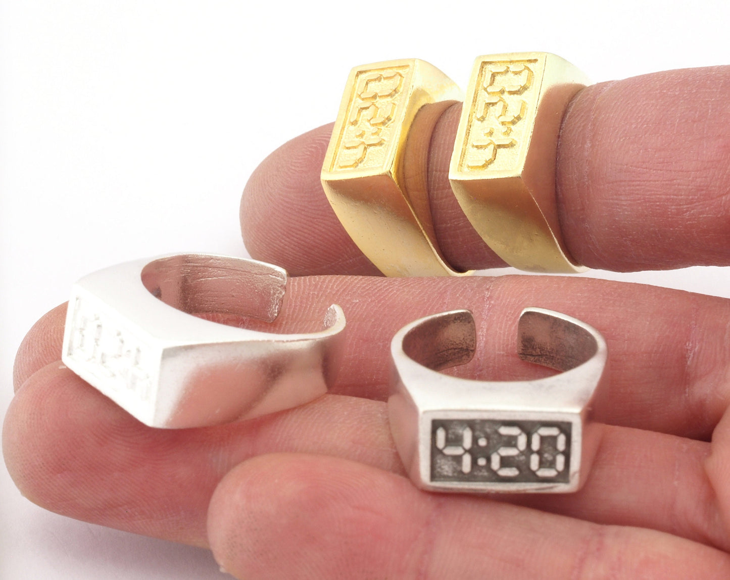 4:20 Ring Adjustable Raw, Silver, Gold Plated Brass (7US-9US inner size) 4804