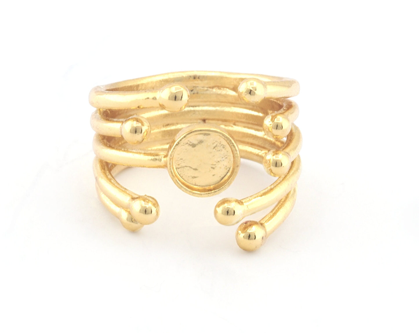 Art Ball Head Ring Adjustable Ring Bezel Raw Shiny, Antique Silver, Gold Plated Brass 6 mm Round Setting (7US - 9USinner size ) 4809