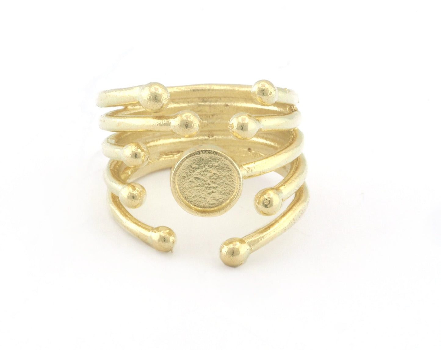 Art Ball Head Ring Adjustable Ring Bezel Raw Shiny, Antique Silver, Gold Plated Brass 6 mm Round Setting (7US - 9USinner size ) 4809