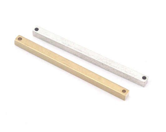 raw brass bar connector square stamping 4x50mm 0,16"x2" finding square rod (2mm 5/64" 12 gauge hole ) sbl450-skuA7-65