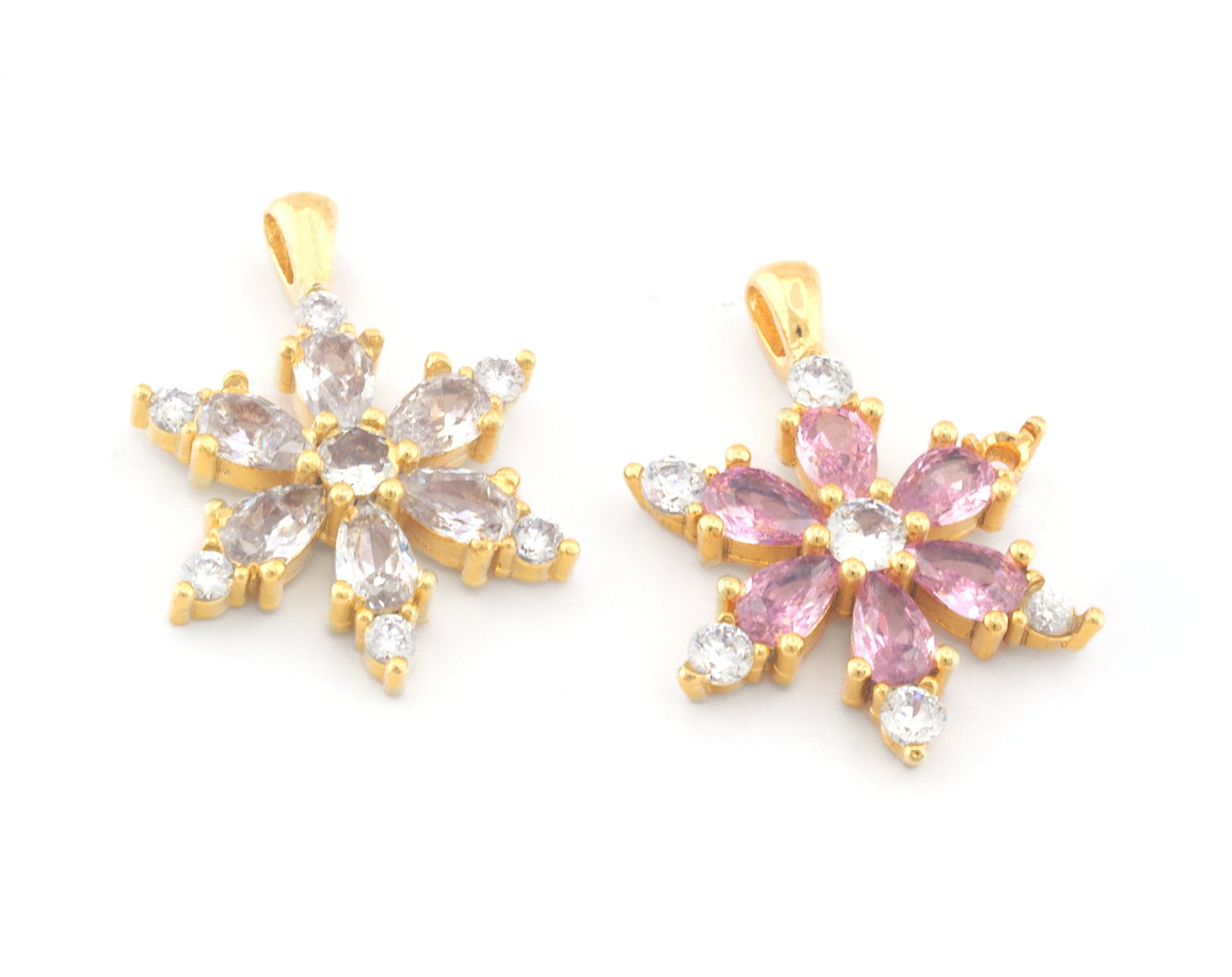 Micro Pave Star Rhinestone 22x17mm Necklace Gold Plated Brass Charm, 3671