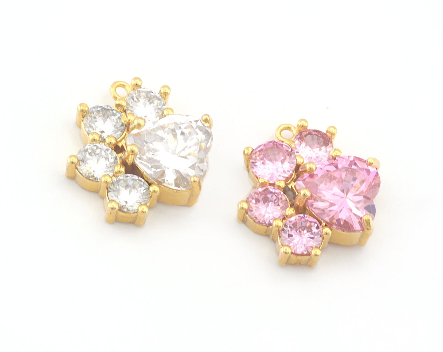 Paw Kitty Claw CZ Charm Pendant Colorful 18mm Gold Plated Brass 3784