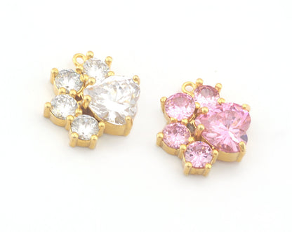 Paw Kitty Claw CZ Charm Pendant Colorful 18mm Gold Plated Brass 3784