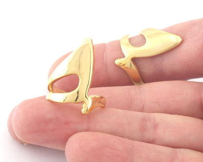 Adjustable Shark Tail Ring Shiny Gold Plated brass (18mm 8US inner size) Oz2991