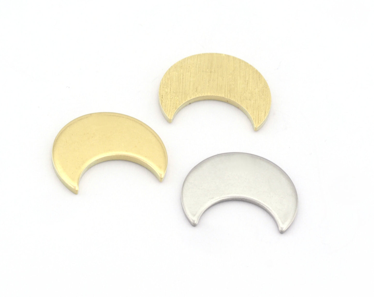 Crescent Moon Tag 15mm No hole Raw Brass - Brushed Brass - Stainless Steel Charms Findings Stampings OZ4847-100