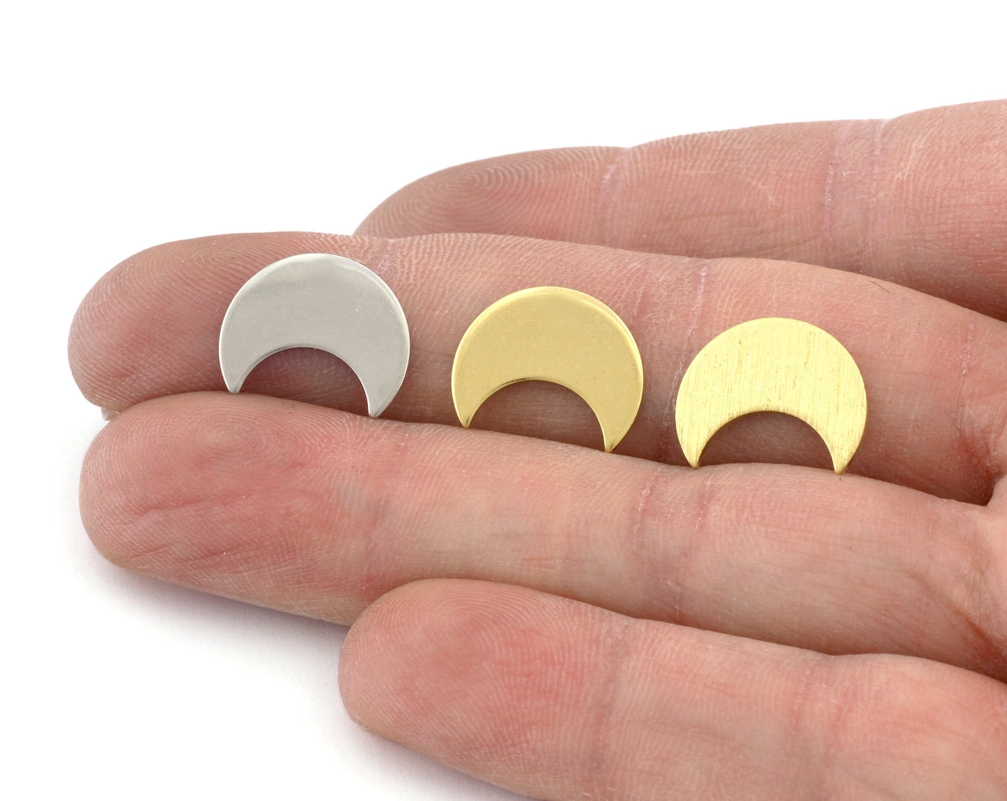 Crescent Moon Tag 15mm No hole Raw Brass - Brushed Brass - Stainless Steel Charms Findings Stampings OZ4847-100