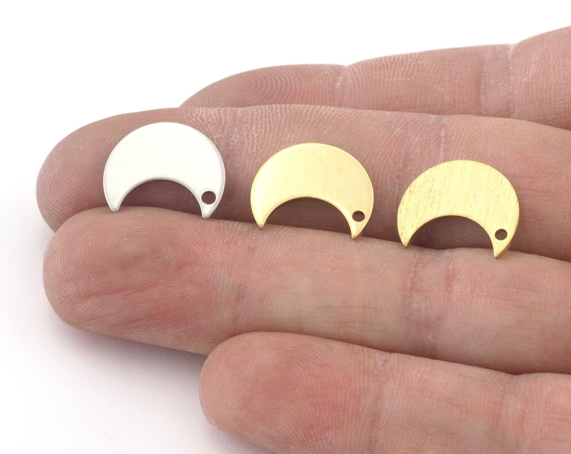 Crescent Moon Tag 15mm Top 1 hole Raw Brass - Brushed Brass - Stainless Steel Charms Findings Stampings OZ4848-100