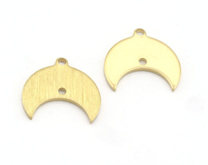 Crescent Moon Tag Connector 14x15mm 2 hole Raw Brass - Brushed Brass Charms Findings Stampings OZ4853-100