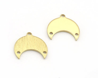 Crescent Moon Tag Connector 14x15mm 3 hole Raw Brass - Brushed Brass Charms Findings Stampings OZ4854-100