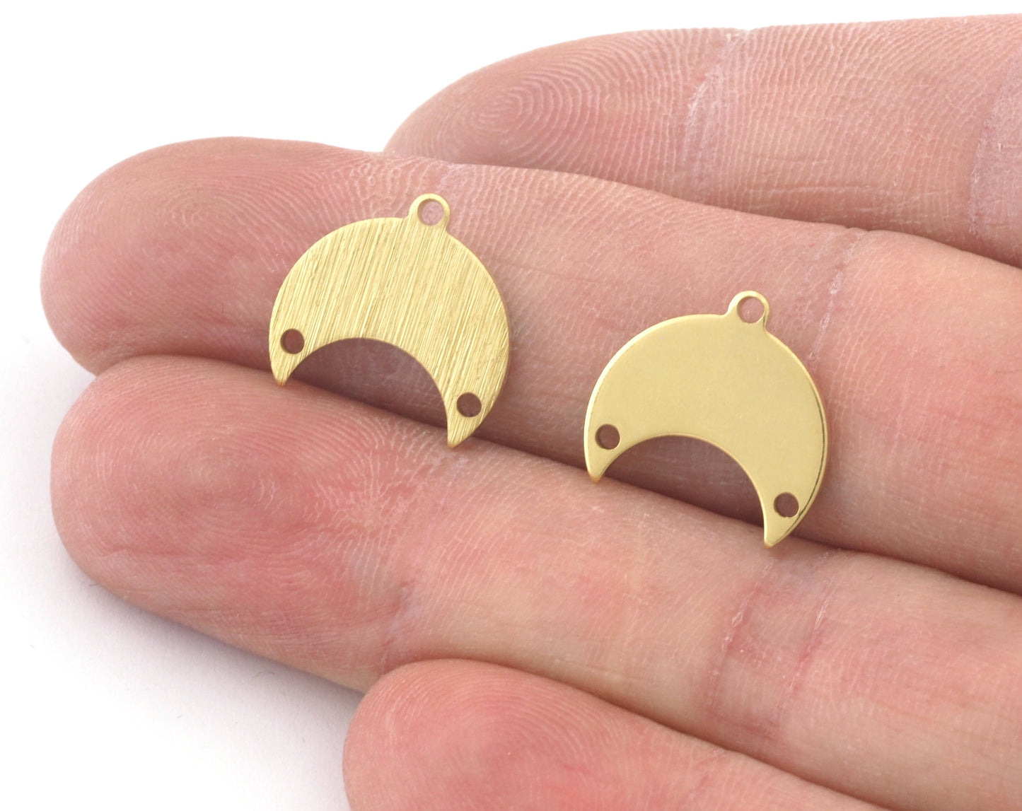 Crescent Moon Tag Connector 14x15mm 3 hole Raw Brass - Brushed Brass Charms Findings Stampings OZ4854-100