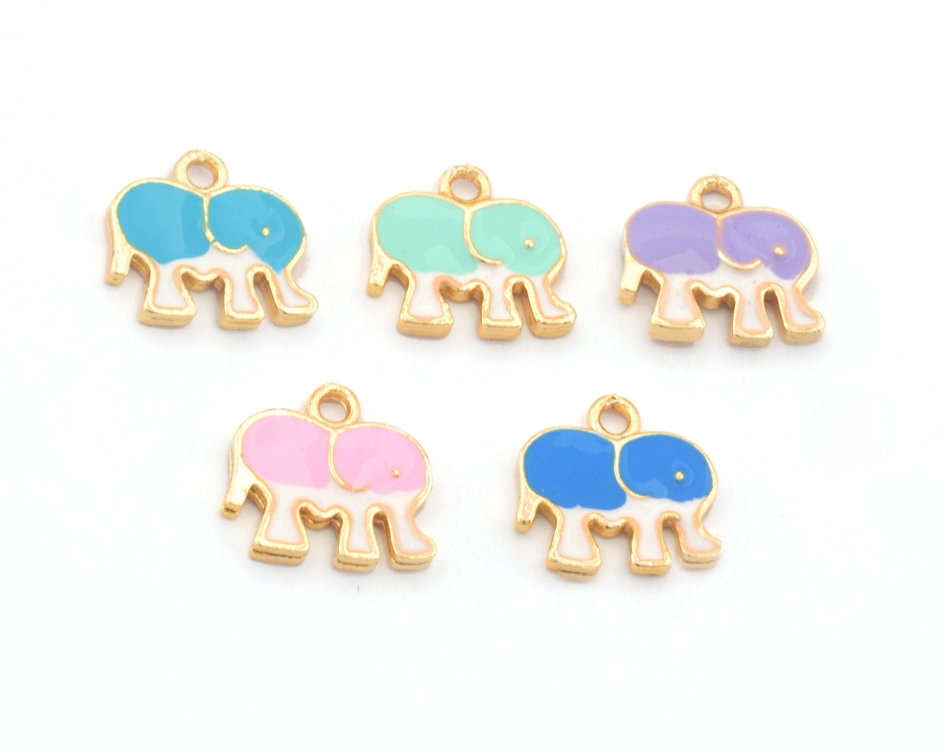 Elephant Colorful Charms Enamel Shiny Gold Plated Charms 13x12mm findings OZ4818