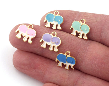 Elephant Colorful Charms Enamel Shiny Gold Plated Charms 13x12mm findings OZ4818