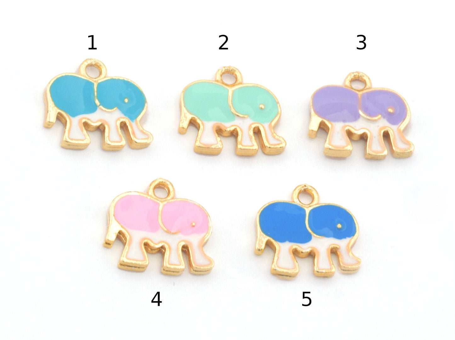 Elephant Colorful Charms Enamel Shiny Gold Plated Charms 13x12mm findings OZ4818