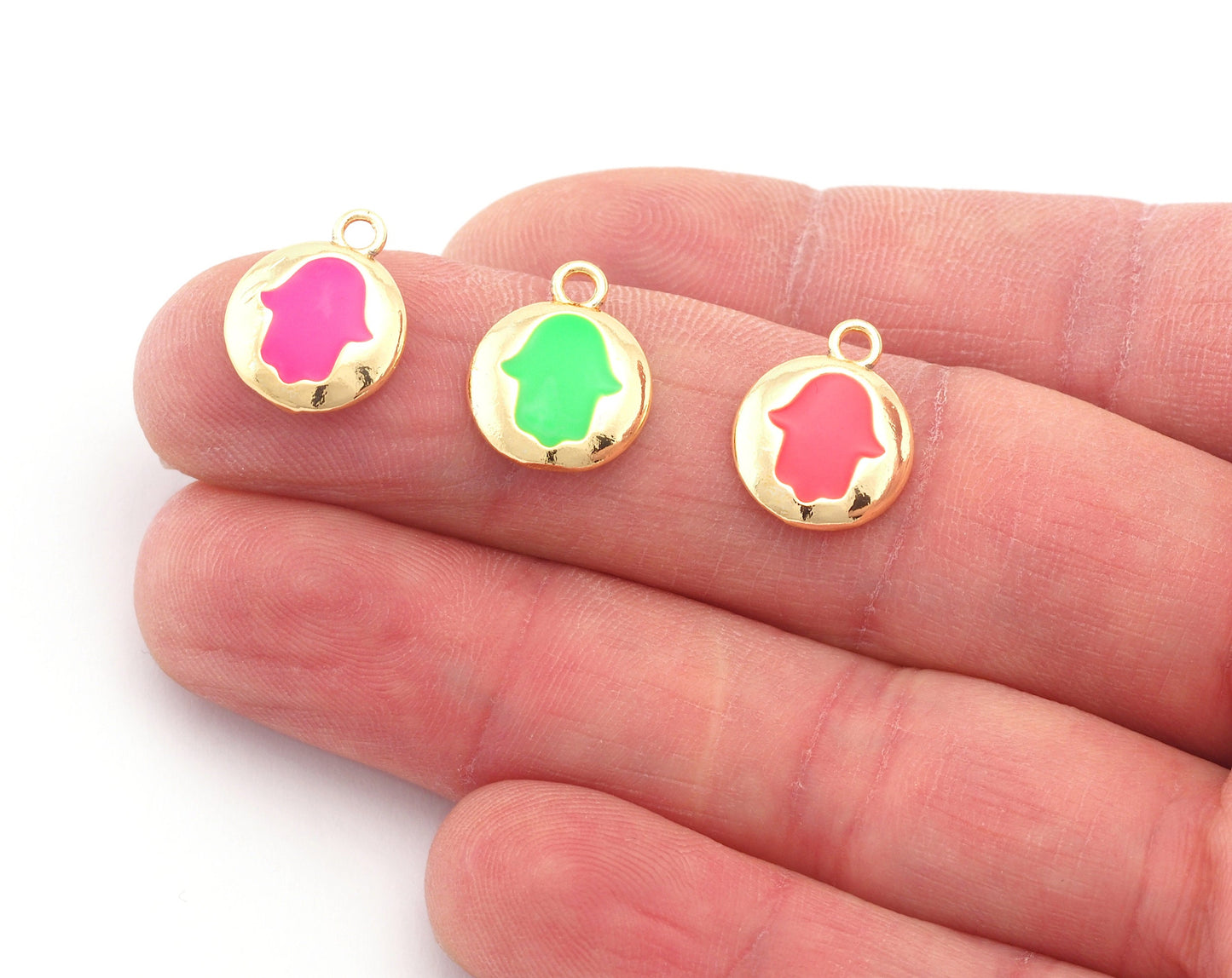 Hand Round Colorful Charms Enamel Shiny Gold Plated Brass Charms 15x12mm findings OZ4818