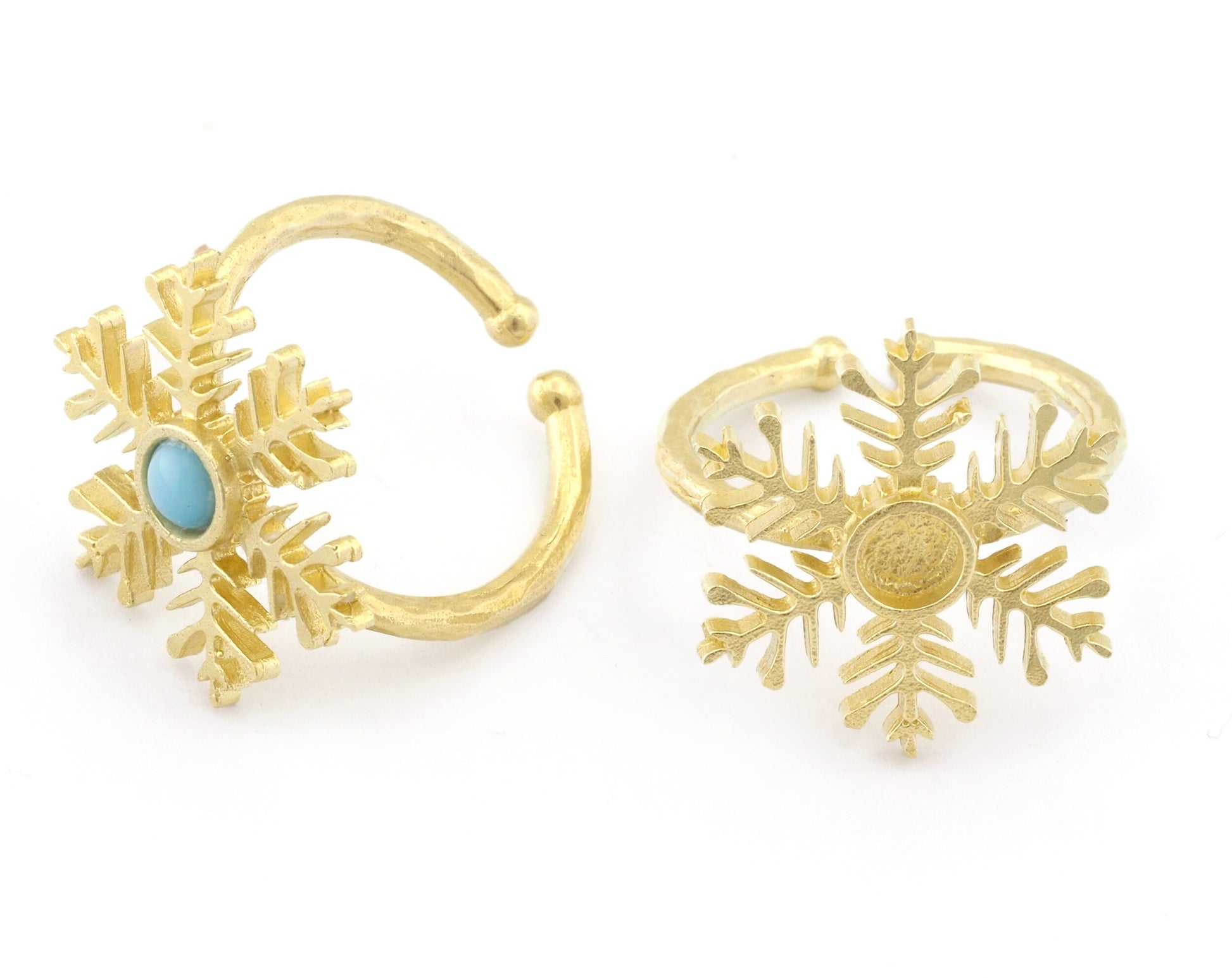 Snow Flake Winter Ring Base Adjustable (6-9US) Ring Blank Brass - Shiny - Antique silver - Shiny Gold plated (4mm blank) OZ4820