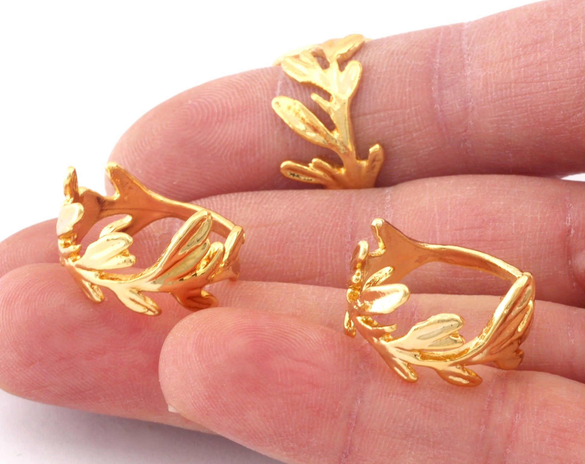 Leaf Branch Ring Adjustable Gold plated brass (18mm 8US inner size) OZ3428