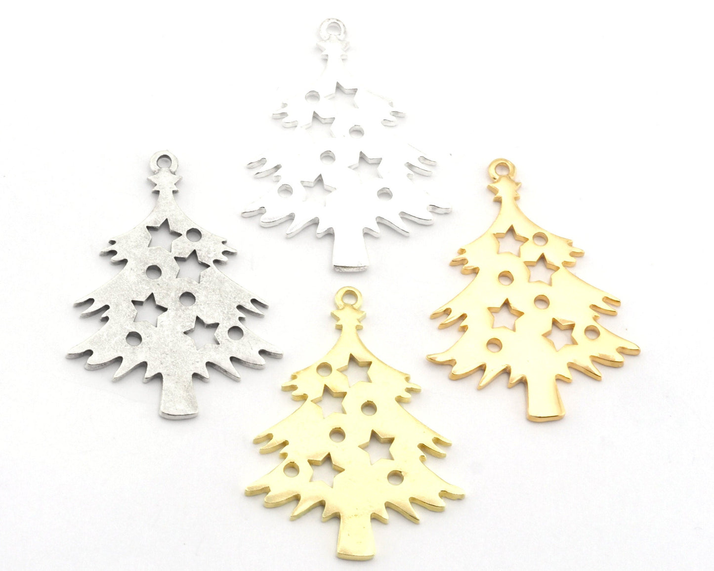 Decorated Pine Tree Winter Charms Pendant Raw Solid Brass , Antique silver plated, Shiny silver plated, Shiny gold plated 39x28mm 4839