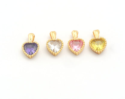 Heart CZ Charm Pendant Colorful 12.5mm Gold Plated Brass 1424-8