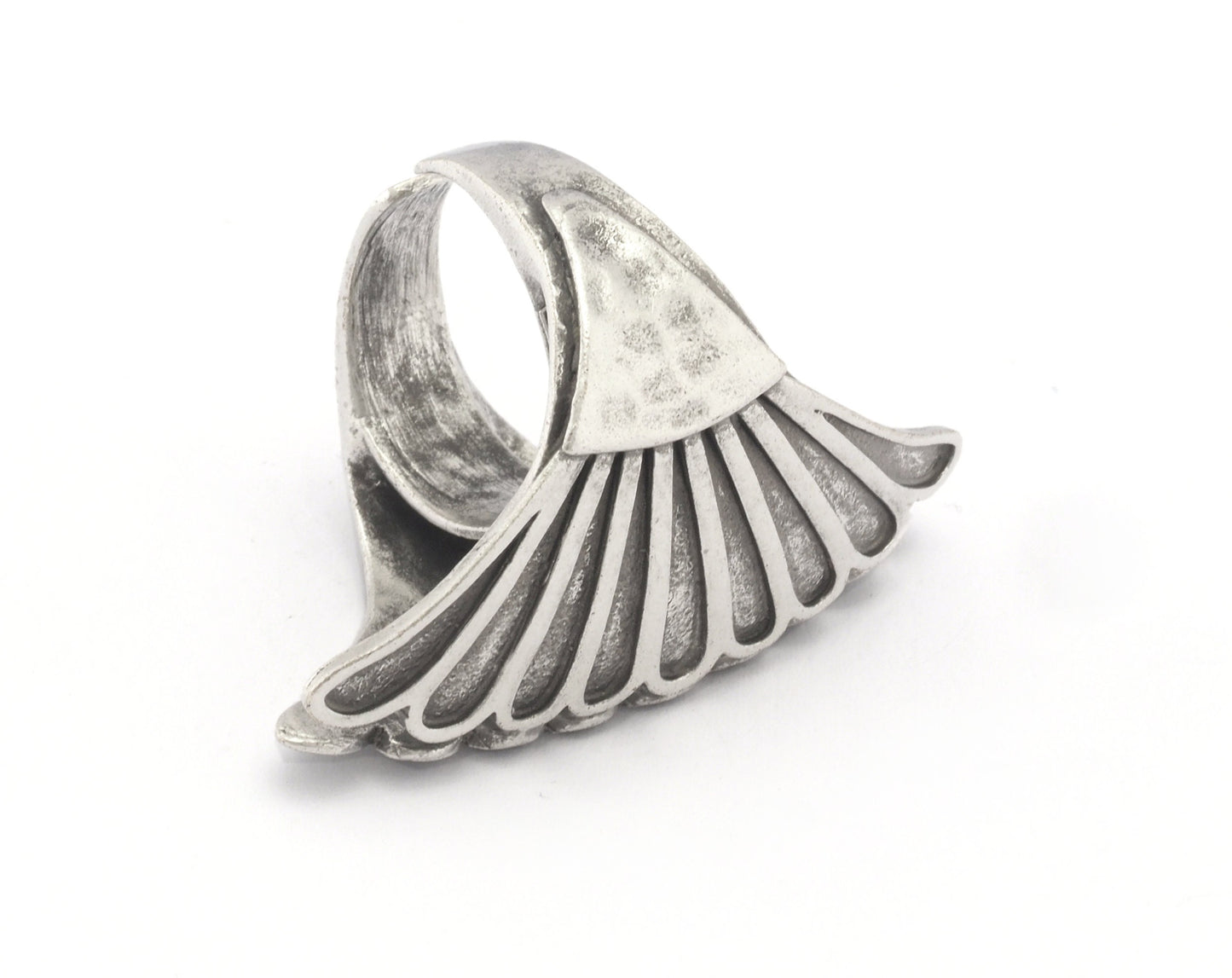 Wings Hammered Ring Adjustable Raw Brass - Antique silver - Shiny silver - Shiny gold plated 4819