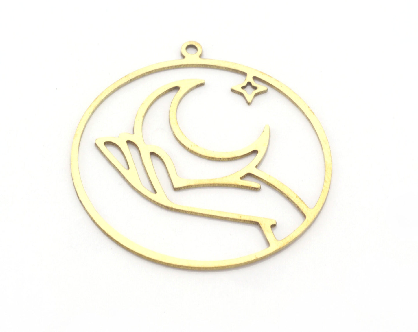 Hand Crescent Star Charms Pendant Raw Brass, Stainless Steel 34mm 0.5 mm 1 hole Findings 1424L