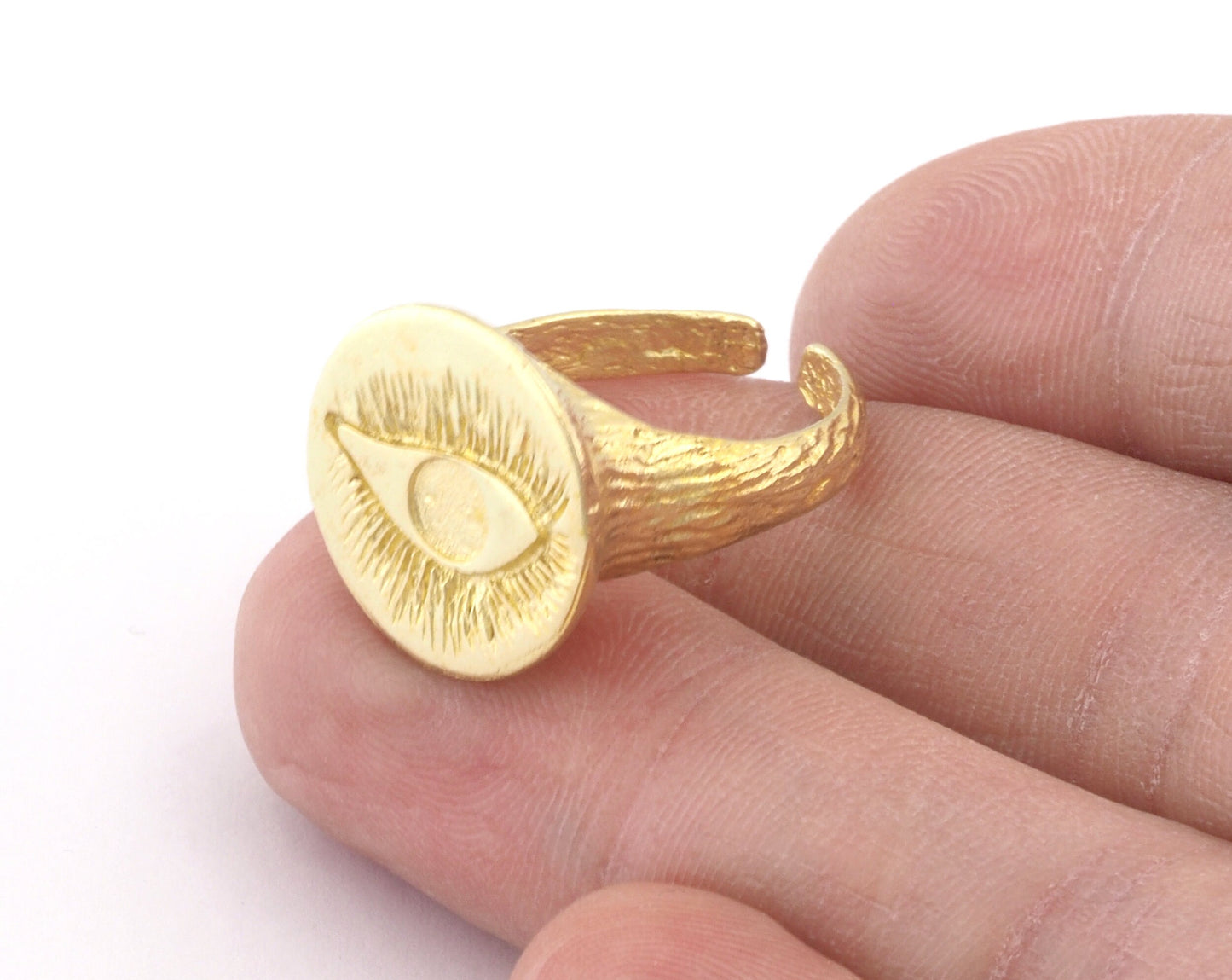 Eye Bark Textured Band Round Ring Adjustable Ring Raw brass (5 - 8.5US inner size) OZ4857