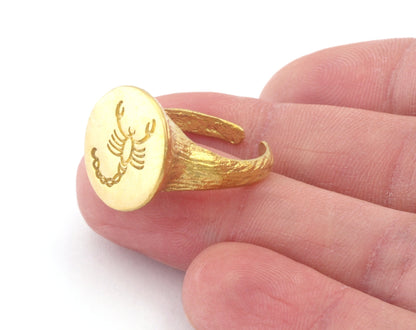Scorpion horoscope zodiac Ring Bark Textured Band Round Ring Adjustable Ring Raw brass (5 - 8.5US inner size) OZ4858