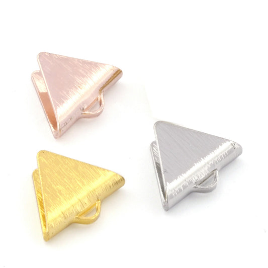 Triangle Crimp findings with loop 12.5x15mm Gold,Silver, Rose tone brass , Ribbon Crimp cap, 4175