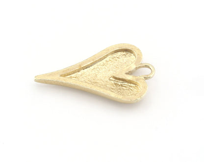 Heart Charms Pendant Raw Brass 32x18.5mm OZ4825