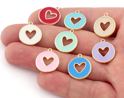 Heart Colorful Charms Enamel Shiny Gold Plated Charms 16x18mm findings 2668