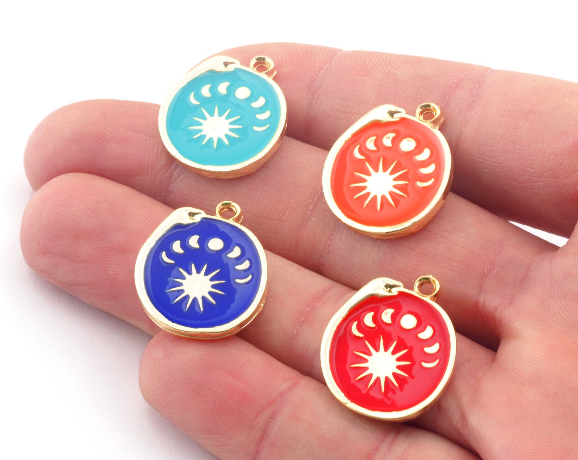 Sun Moon phases Snake Colorful Charms Enamel Shiny Gold Plated Charms 22x18mm findings 2668