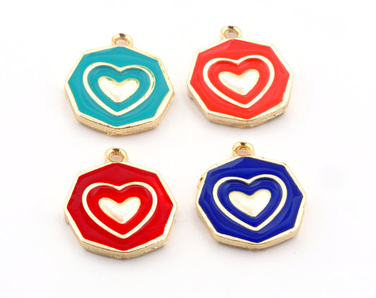 Heart Colorful Charms Enamel Shiny Gold Plated Charms 19x21.5mm findings 2668