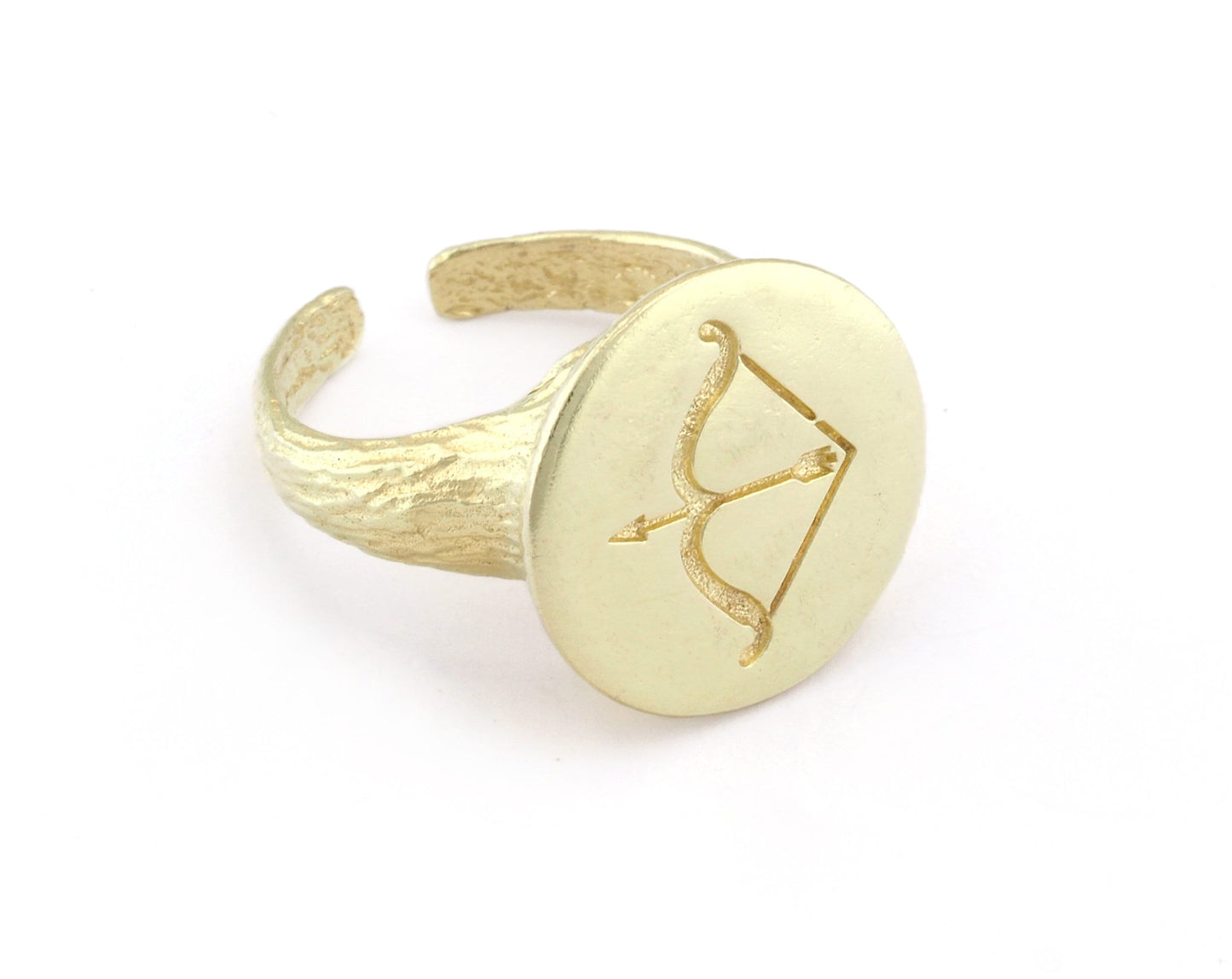 Bow Sagittarius Horoscope Ring Bark Textured Band Round Ring Adjustable Ring Raw brass (5 - 8.5US inner size) OZ4861