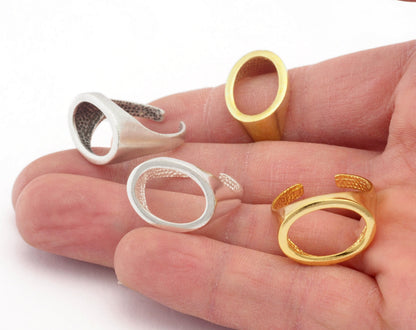 Open Oval Ring Adjustable Raw Brass - Shiny silver- Antique silver - Shiny gold plated (18mm 8US inner size) 5044