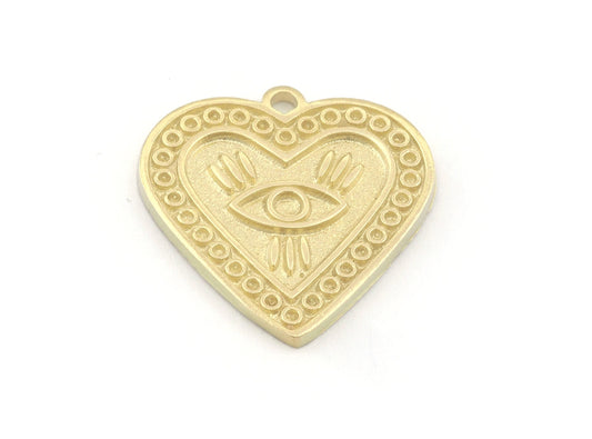 Eye Heart Charms Pendant Raw Brass Charms 22x21mm OZ4826