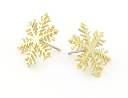 Snow Flake Winter Earring Stud Post Raw Brass 21mm Earring Blanks 4830