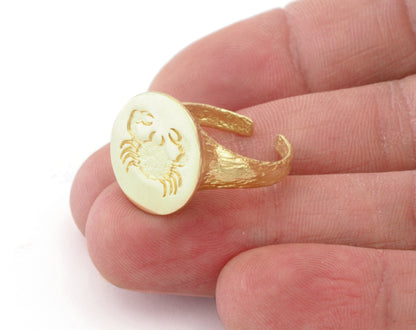 Crab Cancer Ring Horoscope Bark Textured Band Round Ring Adjustable Ring Raw brass (5 - 8.5US inner size) OZ4862