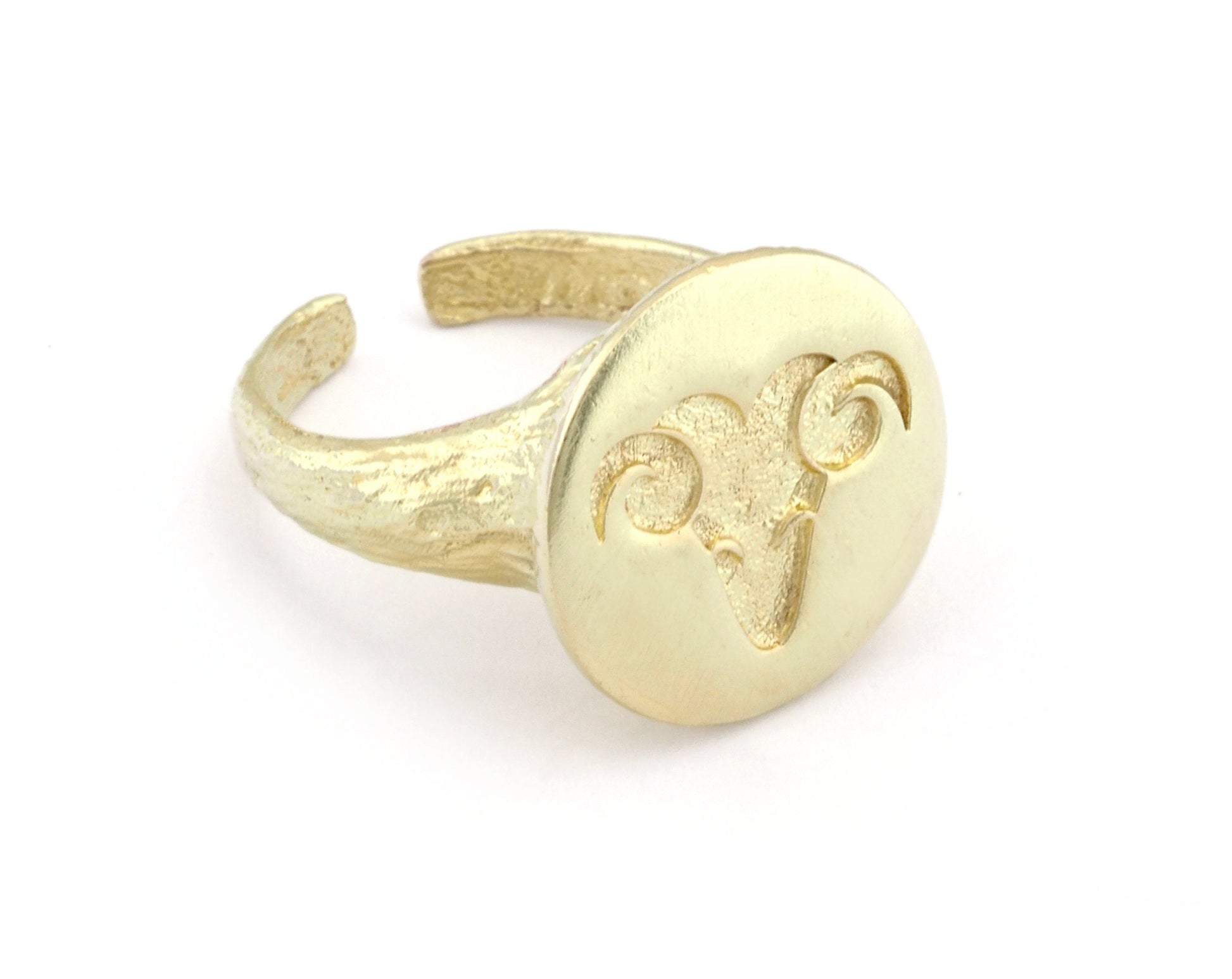 Ram Aries Horoscope Ring Bark Textured Band Round Adjustable Ring Raw brass (5 - 8.5US inner size) OZ4864
