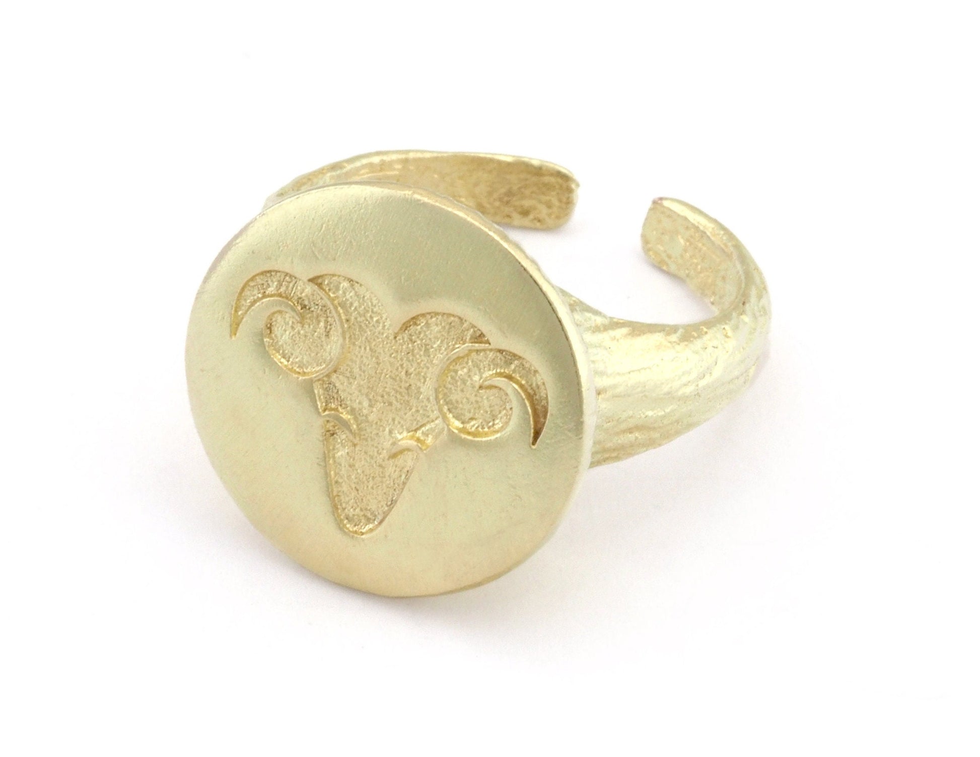 Ram Aries Horoscope Ring Bark Textured Band Round Adjustable Ring Raw brass (5 - 8.5US inner size) OZ4864